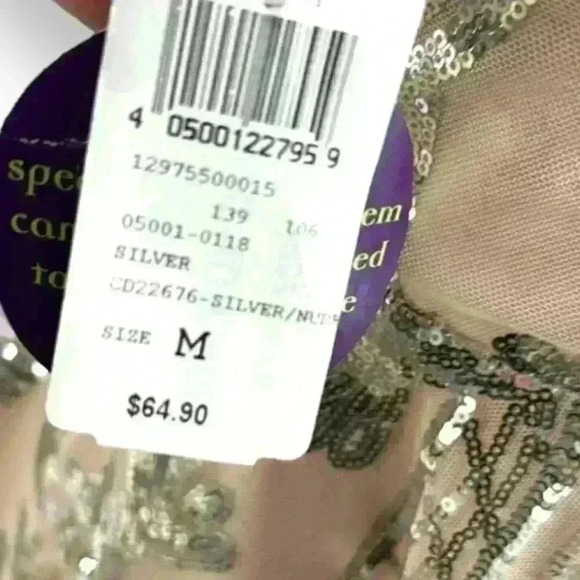 Windsor Deep V Blush Dress With Silver Sequins Size M NWT - Picture 5 of 5